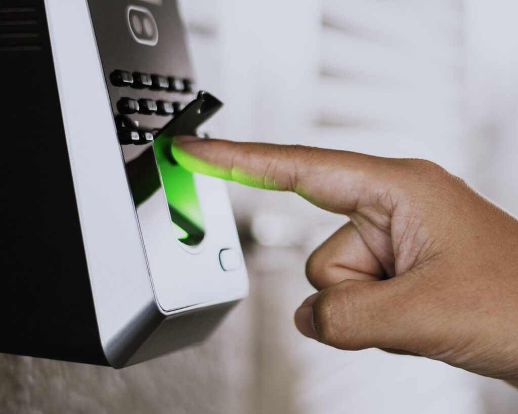 scanning finger on a coronavirus contaminated fingerprint access control